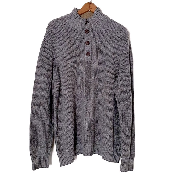 G.H. Bass Pewter Gray Canyon Button Mock Knit Pullover Sweater Sherpa Collar XL - Picture 1 of 16